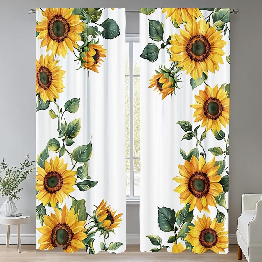 2PCS Digital Printed Curtains, Vibrant Sunflowers Pattern, Artistic Pattern Window Drapes for Living Room Bedroom Decor