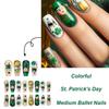 24 Pcs Saint Patricks Day Press On Nail Glossy False Nail Shamrocks Acrylic Nail Medium Ballerinas Stick on Nail