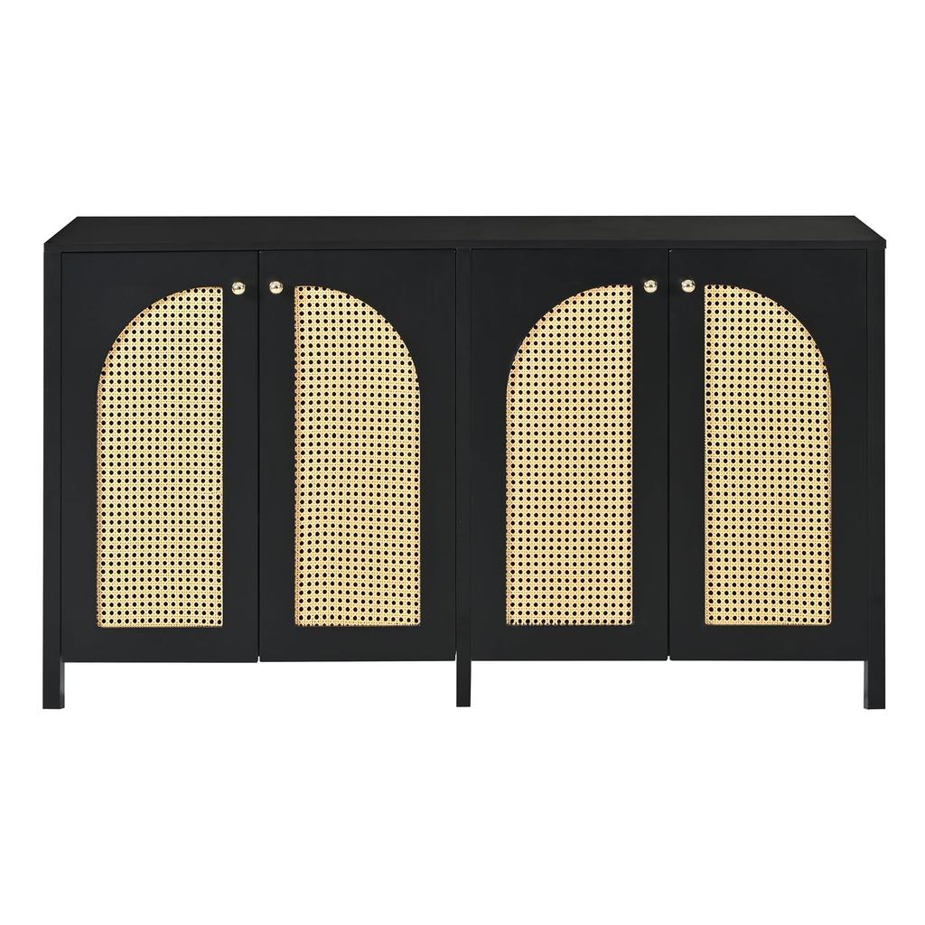 Sideboard with 4 Rattan Doors, Modern Buffet Cabinet Multipurpose Cabinet with Ample Storage Space, Adjustable Shelf, Side Cabinet for Living Room/dining Room