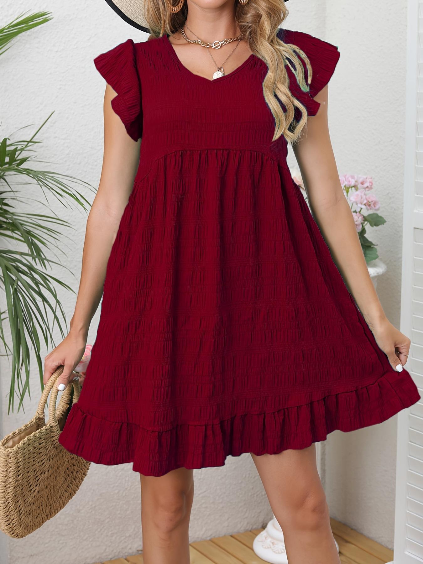 

Летние повседневные платья в стиле ретро с аккуратными машинными оборками и складками XXL бордовый