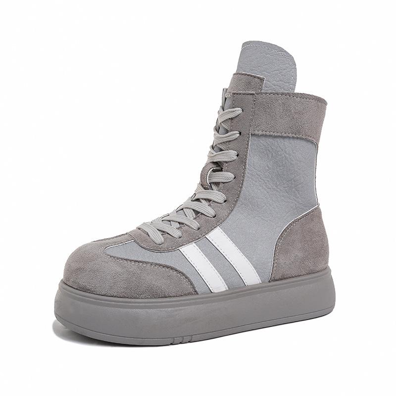 Leather Martin Boots Women's 2025 New Autumn Explosion Muffin Platform Short Boots Casual Sports High-top Moral Training Shoes