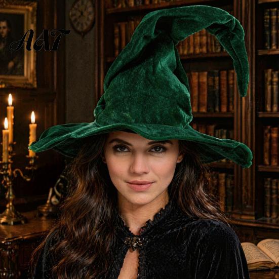 Full Color Matte Witch Hat for Women, Large Ruched Velvet Wizard Twisted Halloween Party Headwear Party, Cosplay Costume, Stage Performance Accessory