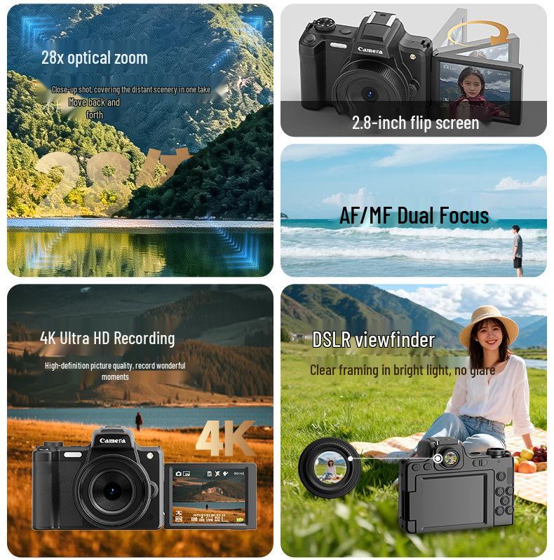 DC101 68MP Mirrorless Camera with Flip Screen and Viewfinder Knob