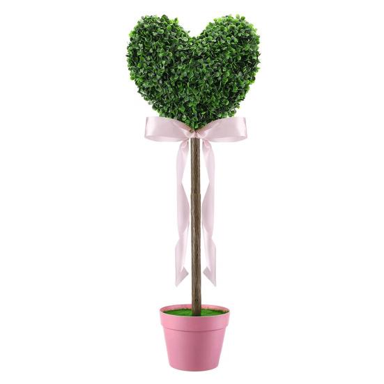 1/2Pcs Artificial Heart Topiary Tree Love Heart Topiary Stake with Rainbow Bow Indoor Outdoor Garden Porch Faux Shrubs Plants Decoration