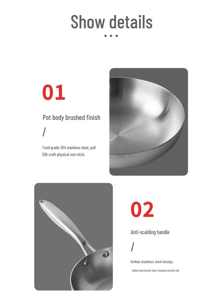 Manulife 304 Stainless Steel Flat-Bottom Wok for Induction & Gas Stoves