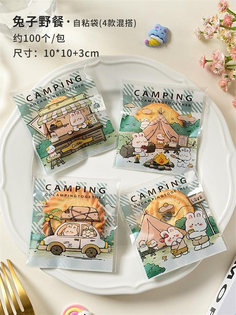 100Pcs/pack 10x10cm Plastic Cartoon Animal Self-Adhesive Cookie Snack Candy Snowflake Crispy Packaging Bags Birthday Party Gift
