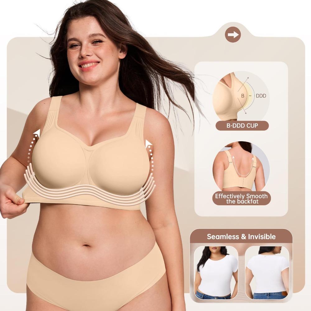 Women Soft Support Wireless Bra, Seamless Thin Style Jelly Bra Push Up Comfortable Brassiere for Large Bust