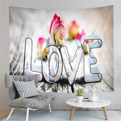 Happy Valentines Day Tapestry Red Rose and Love Heart Tapestry Art Decor Wall Hanging Home Living Room Bedroom Dorm Tapestries