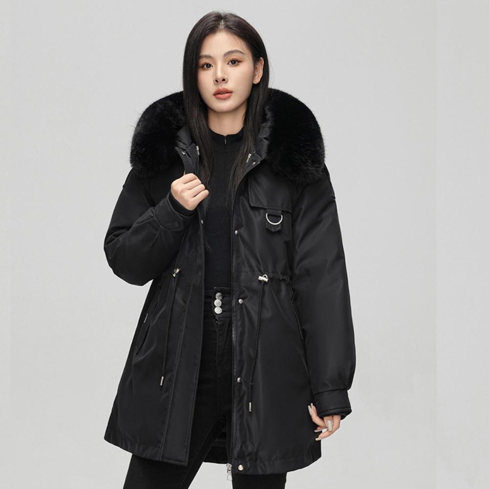 Padded pie overcomes women's winter new Korean version of waist and thin hooded big fur collar cotton clothes medium and long cotton clothes