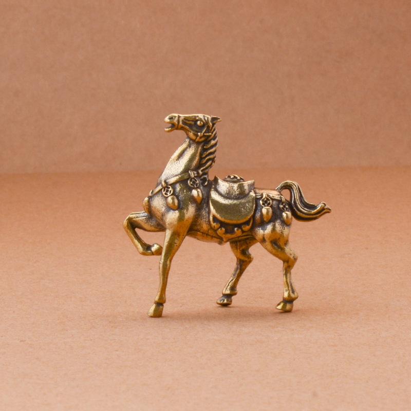 Brass Horse Wtih Yuanbao Figurine Miniatures Solid Brass Crafts Office Decor Accessories Year of The Horse Statue Ornament Gifts