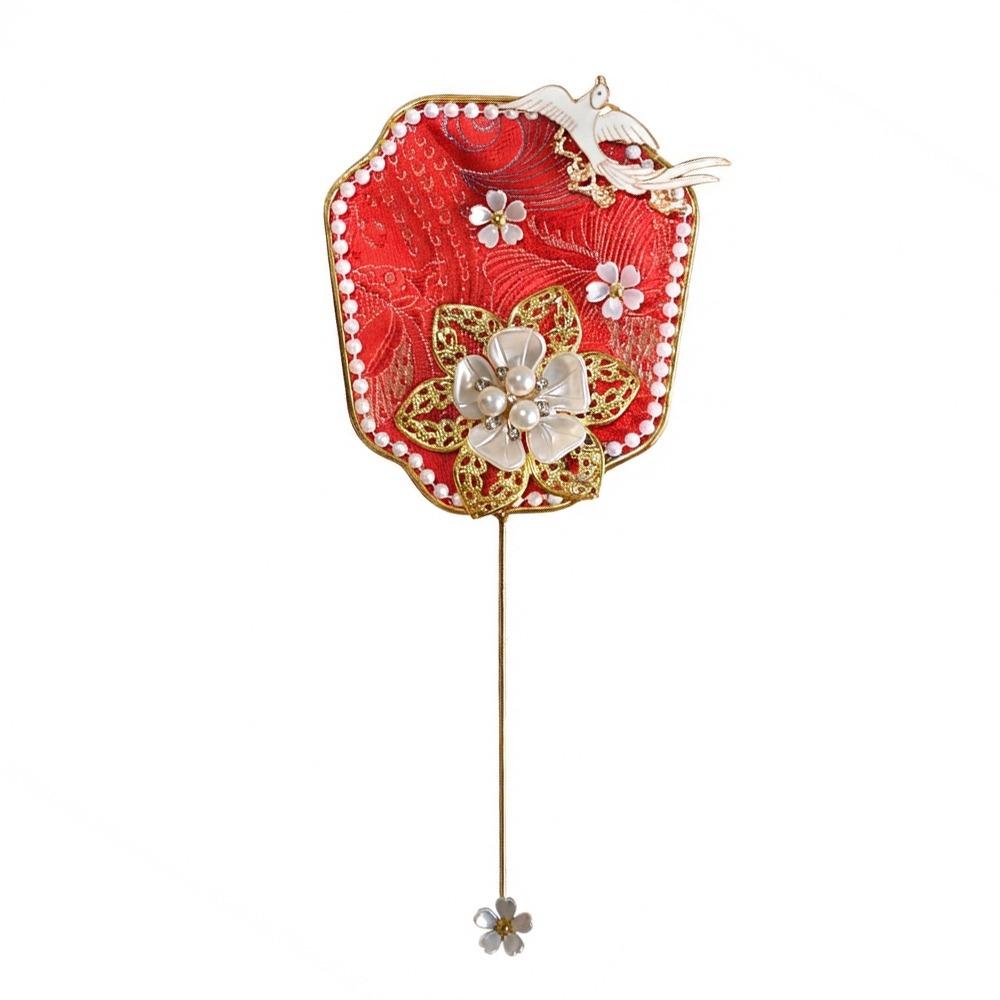 Multicolor DIY Chinese Fan Song Brocade with Mini Mirror Mini Handhold Fan Photo Props DIY Accessories Hand Made Makeup Mirror