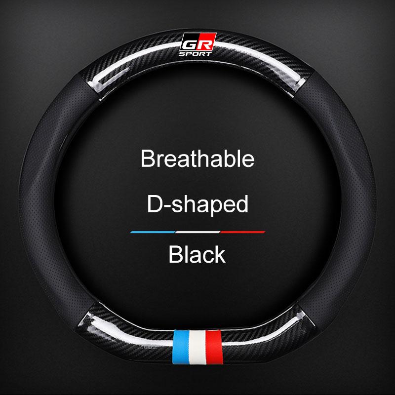 Leather Carbon Fiber Car Steering Wheel Cover Emblem Car Accessories For Toyota TRD Corolla Auris Yaris Rav4 CHR Camry40 prius
