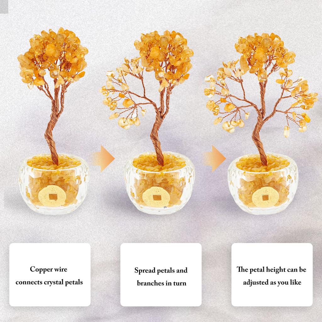 1 Pc Natural Crystal Tree Handmade Tree Copper Wire Life Small Bowl Flowerpot Base Quartz Plant Decor for Living Room Home Decor