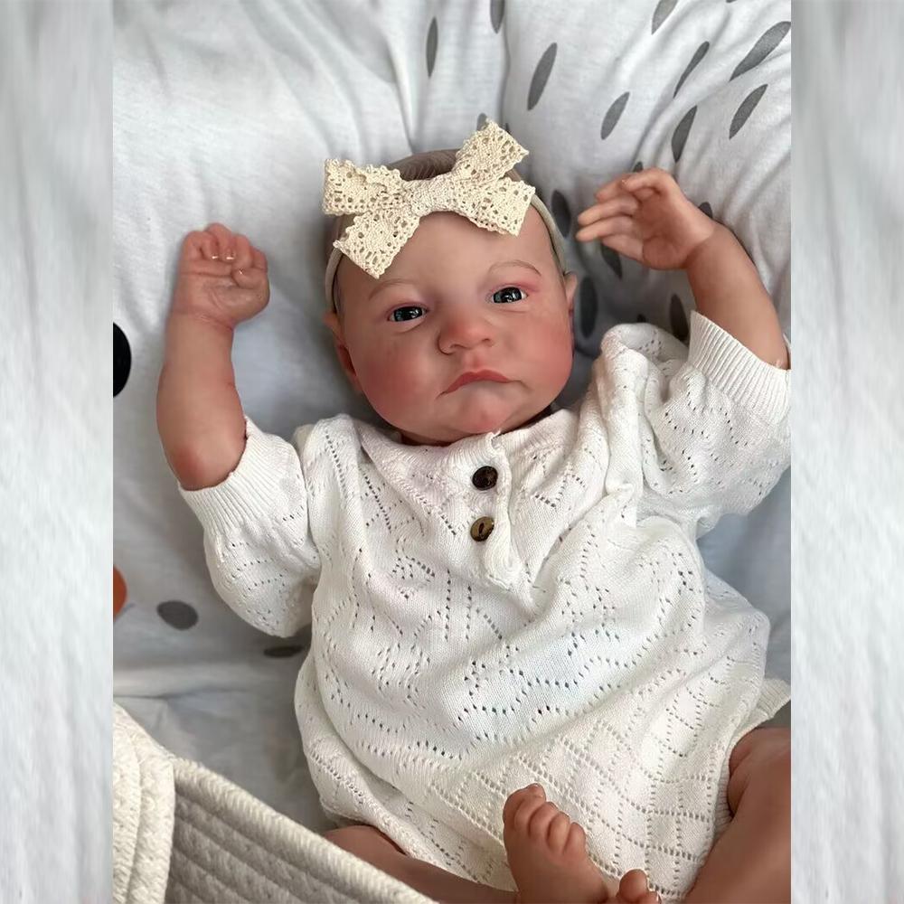 46CM Already Finished Painted Reborn Doll Levi  Newborn Awake Doll Toy Soft Hand-Drawing Hair 3D Skin Tone Visible Veins