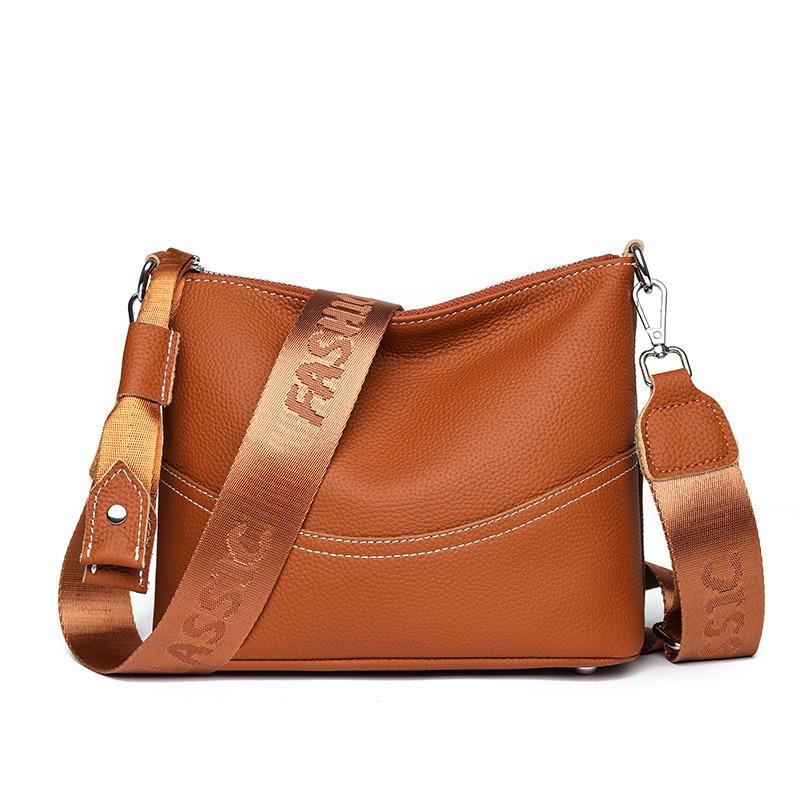 

New bucket bag, high-end messenger bag, simple and large-capacity cowhide shoulder bag, women s genuine leather women s bag коричневий