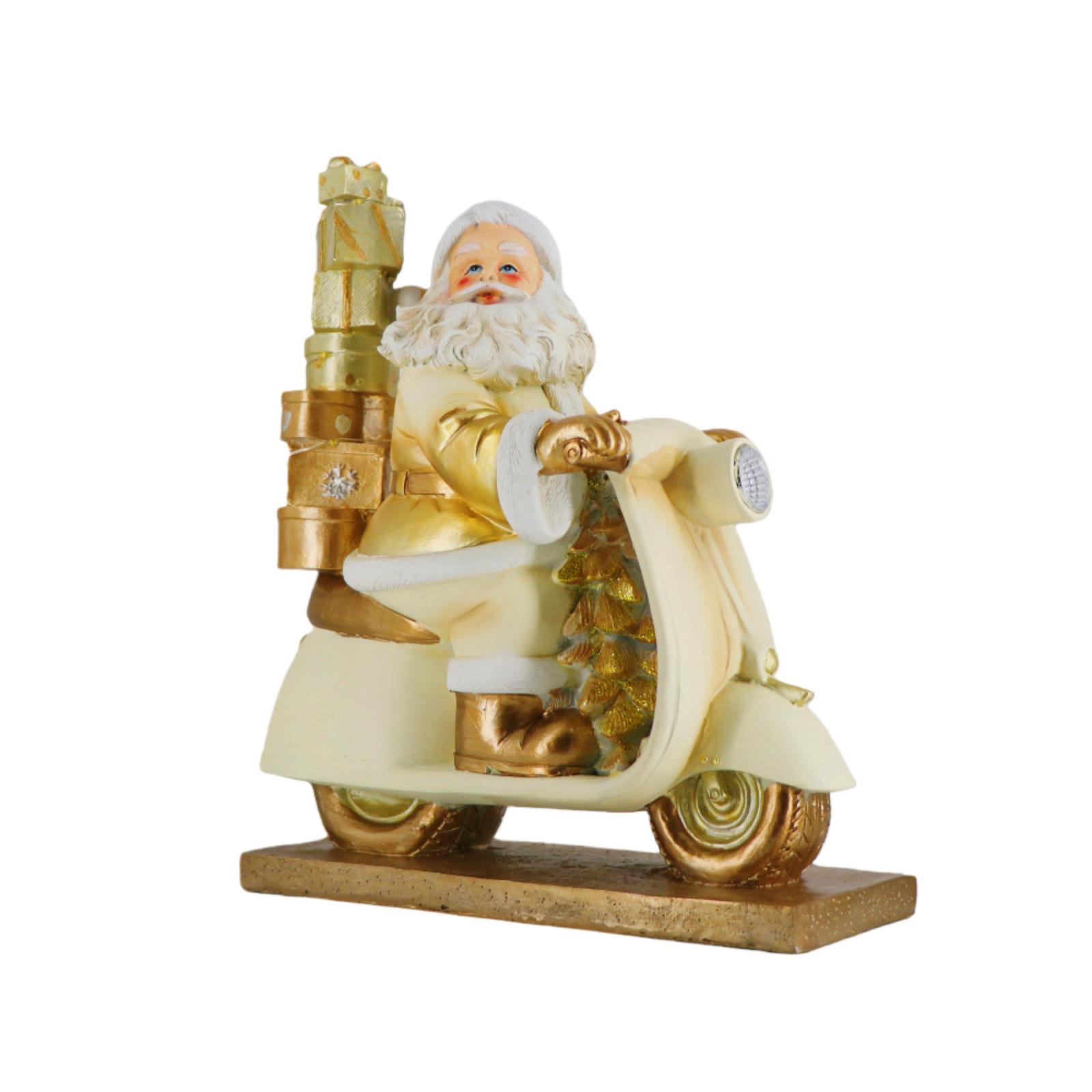 

Golden Claus Riding A Motorcycle Figurine With Glowing LED Strip, A Christmas Home Decor Item For The Living Room. One Size