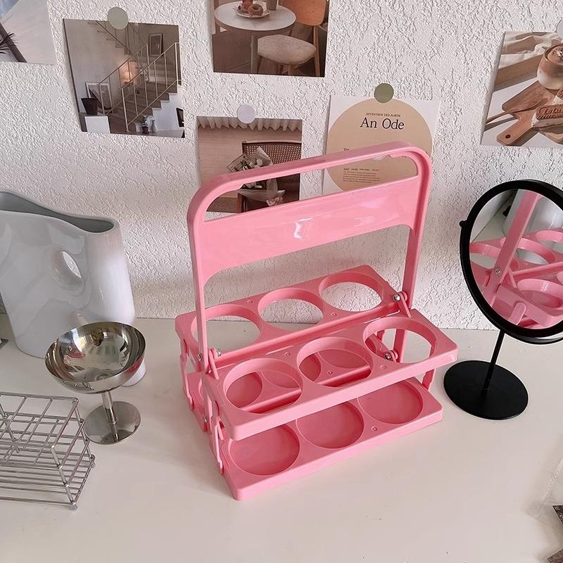 

Pink Girly Handle Basket Picnic Camping Outdoor Folding Beverage Beer Handle Basket Home Coffee Milk Tea Portable Storage Basket розовый