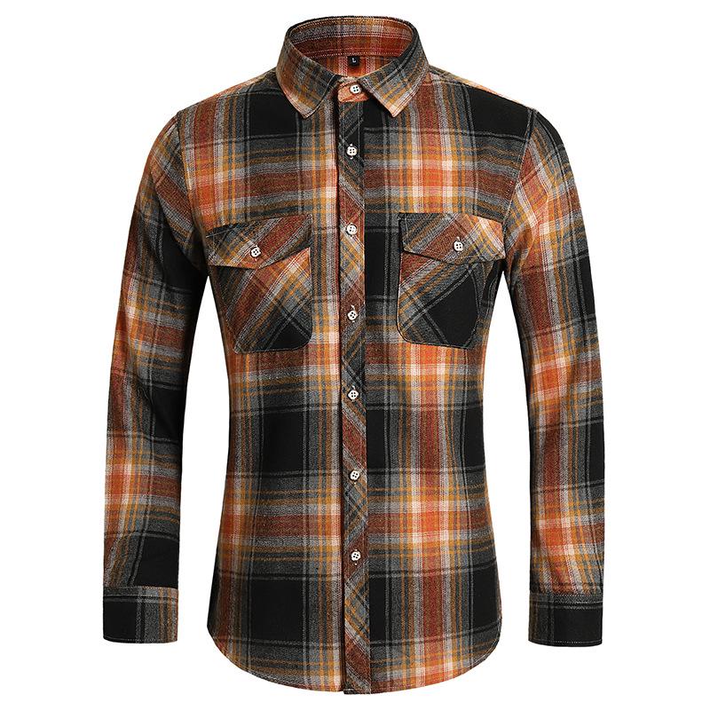 2025 Men's Plus Size Plaid Long Sleeve Shirt with Double Pockets