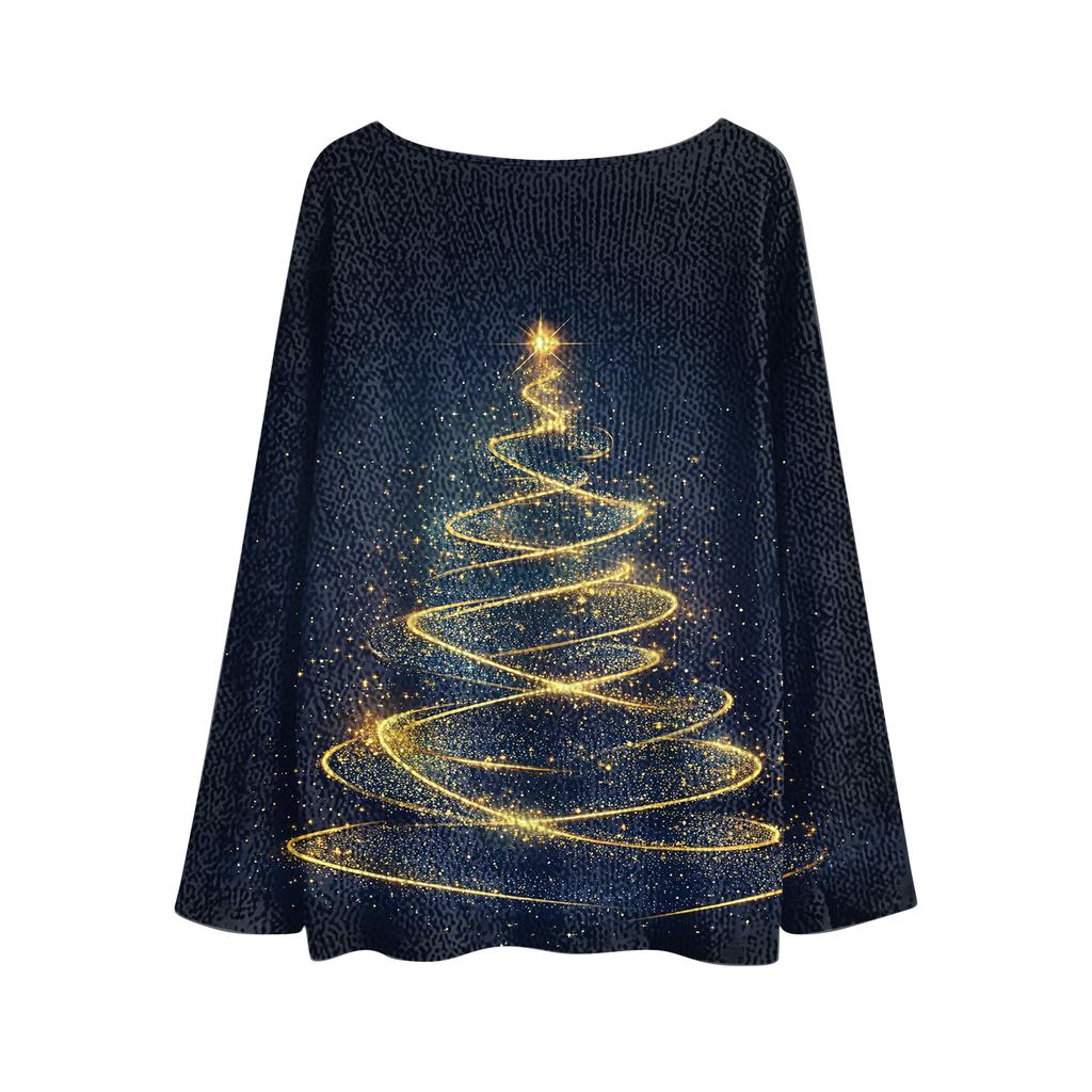 Ladies' Fashionable Casual Long Sleeved Christmas Printed Round Neck Knitted Yarn