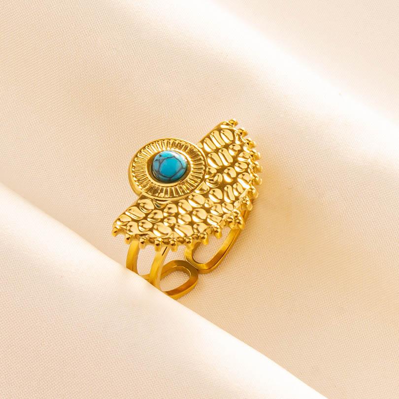1pcs Blue Stone Ethnic Vintage Open Adjustable Sun Heart Star Stainless Steel Rings For Women Men Accessories Jewelry Bague Gift