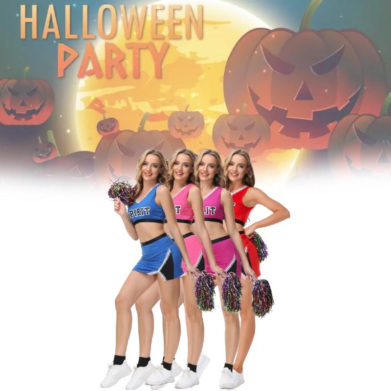 Fashion Cheerleader Ladies Costume Adult Schoolgirl Costume V Neck Sexy Crop Top