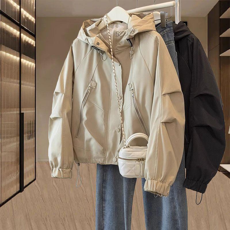 Plus Size 300 Jin Women's Hooded Windbreaker: High-End, Loose, Windproof Baseball Jacket for Spring/Autumn