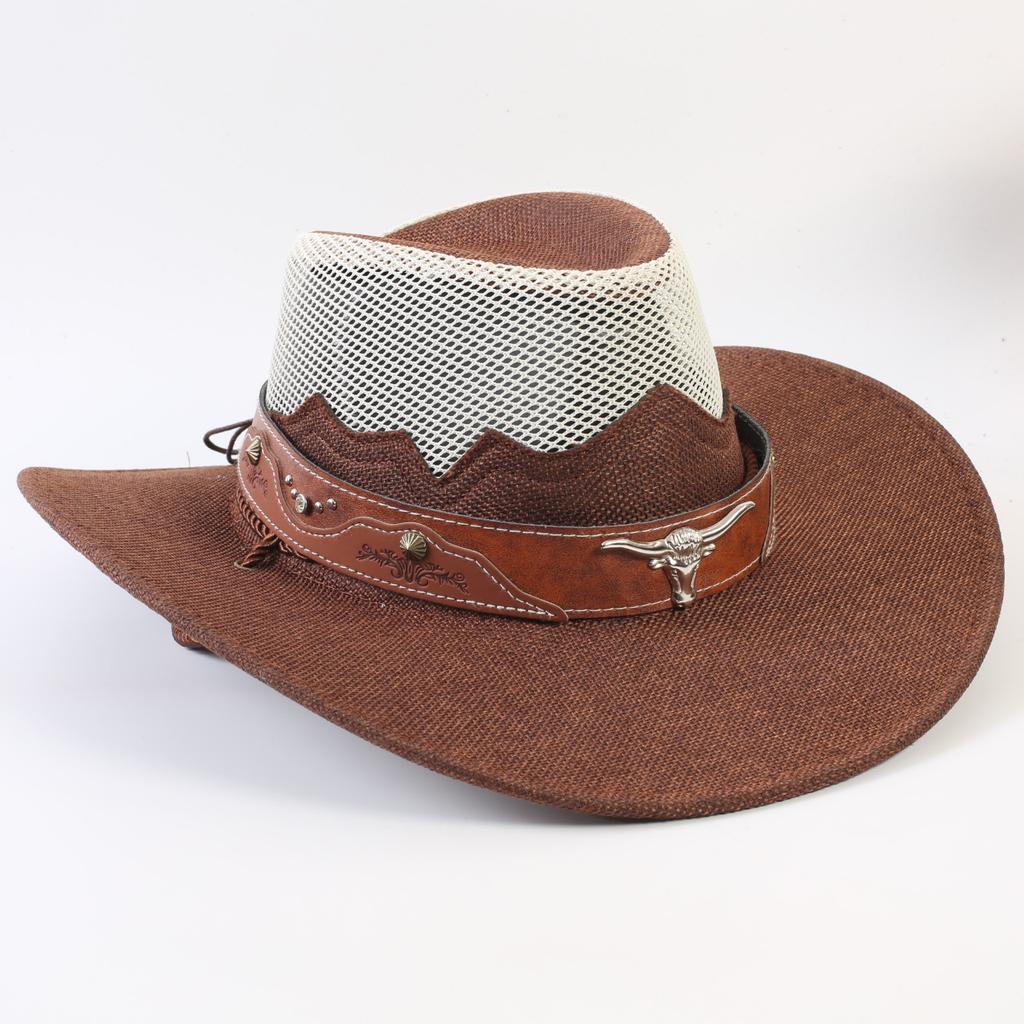 Pălărie western de cowboy pentru bărbați și femei, de vară, respirabilă, vizieră cu protecție solară, bor lat, pălărie de paie cu calotă pentru călătorii în aer liber