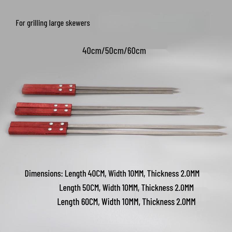 Stainless Steel Flat BBQ Skewers with Wooden Handle