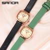 Sanda Ladies' Small Square Steel & Leather Quartz Watch