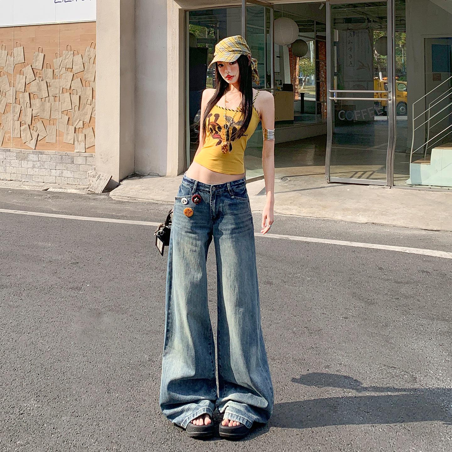 Women s Retro Creased Wide-Leg Jeans, Loose Fit, Extra-Long, Spring/Autumn 2026. Extra Small