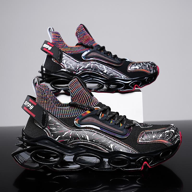Autumn new Guochao sports shoes printed outsole ultra-light heightening platform men's shoes large size men's shoes