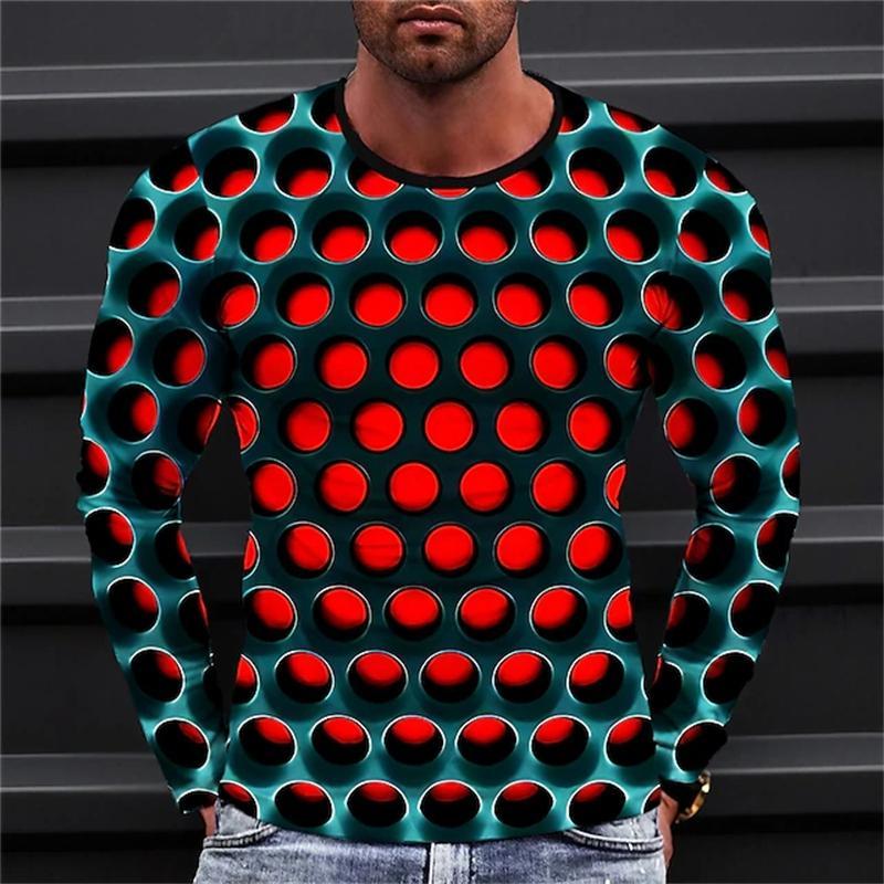 Fashion Optical Illusions Pattern T-shirt Funny Mens Autumn Long Sleeve 3D Printed Pullovers Loose Streetwear Catch Eyes Tees