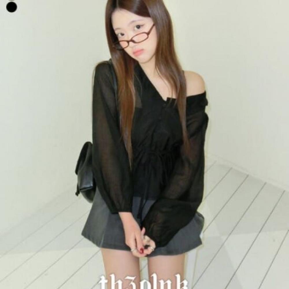 The Pink Sheer Frill Puff Shirred Strap Blouse