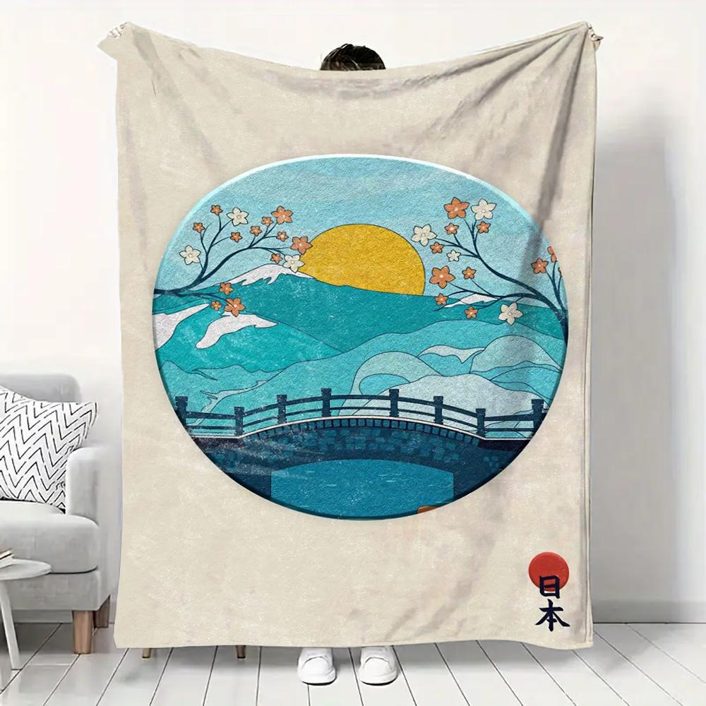 Japanese Landscape Samurai Geisha Flannel Fluffy Throw Camping Blanket for Children Adult Sofa Throw Blanket Modern Fashion Gift