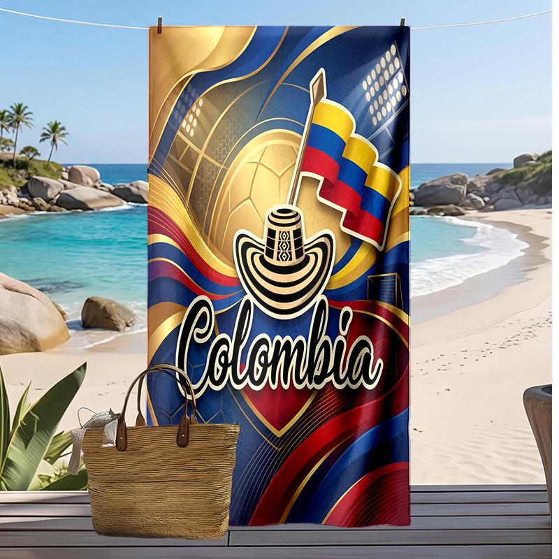 Colombia Football Print Beach Towel Quick Dry Super Absorbent Soft Bath Towel for Swimming Beach Travel Fan Souvenir Gift