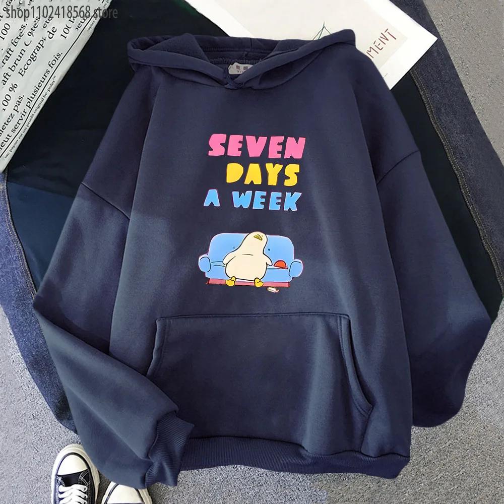 Seven Days A Week HoodiesDuck Kawaii Cartoon Sweatshirts Korean Style Casual Women Winter Coats Clothing for Girls Tops