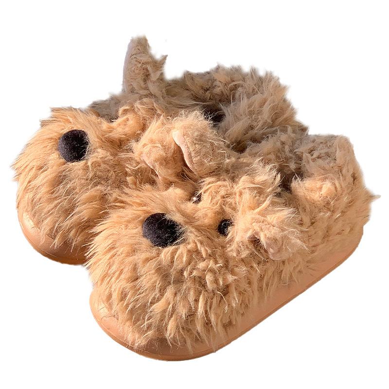 Módní dámské plyšové bačkory kreslený design psa protiskluzová silná podrážka teplá fleecová podšívka pohodlné vnitřní venkovní zima 2025 nové