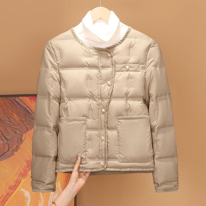 Autumn and Winter Glue-pressed Light Down Jacket Women's Liner Round Neck Wear Collarless Light Long Sleeves Short Inside