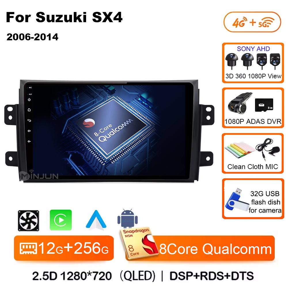 Android 14 Car Radio For Suzuki SX4 2006  2007 2008 2009 2010 - 2014 Qualcomm Wireless Carplay Auto Multimedia Player Navigation
