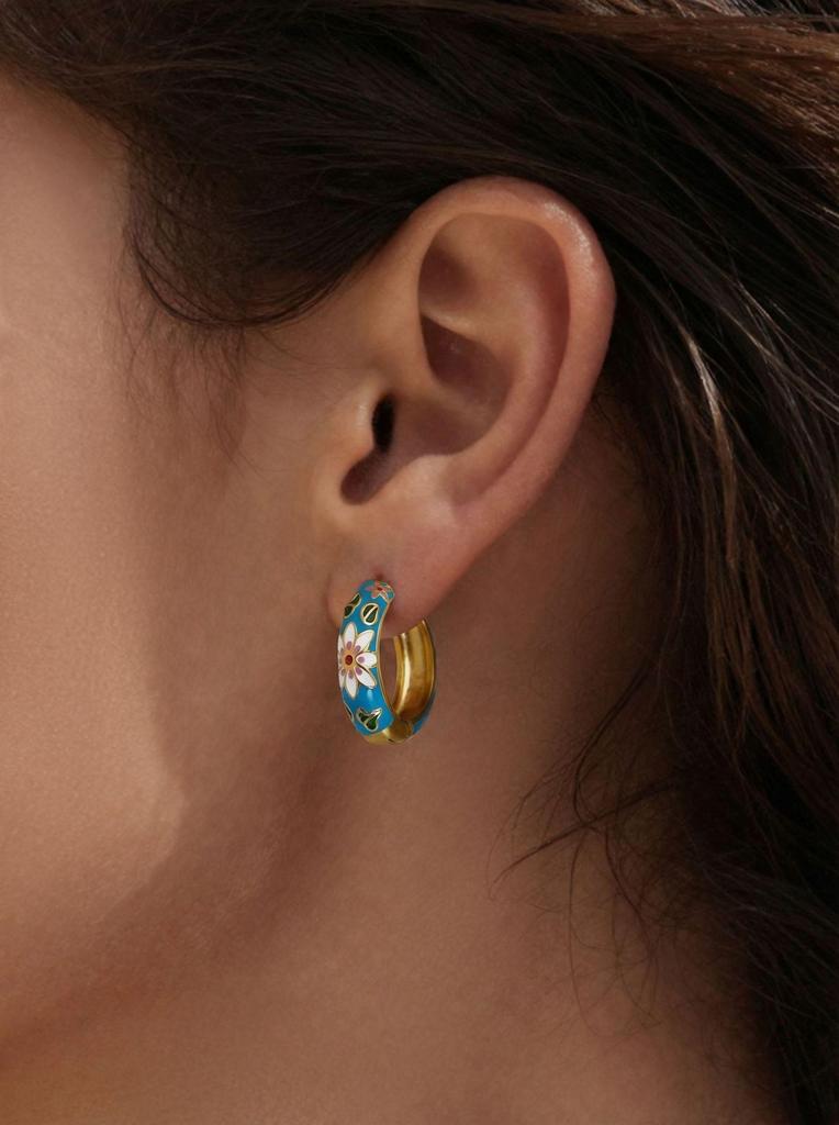 18k Gold-Plated Enamel Camellia Hoop Earrings - Stainless Steel, Fade-Resistant, Light Luxury Design