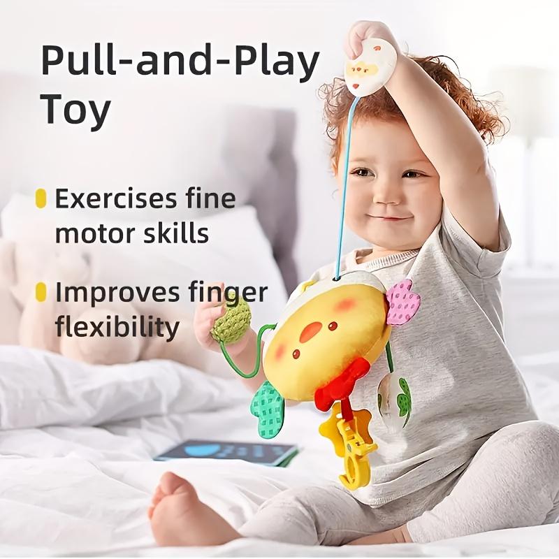 Infant Cute Chicken Plush Pull Toy Soothing Rattle Car Hanging Wind Chime Bedside Jingle Stroller Ornament Doll Toy, Birthday,Halloween,Christmas Gift