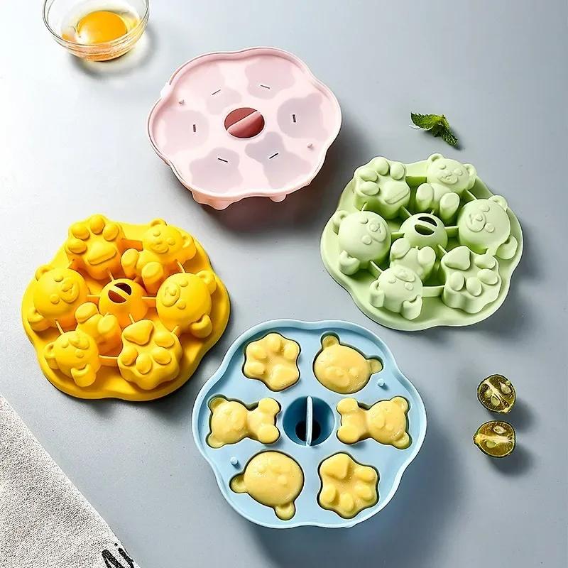 Eiscreme-Götterspeisenform, Eiswürfelform, Silikonform für gedämpften Kuchen für Babynahrung, Silikon-Teddybär, Götterspeise mit Milch
