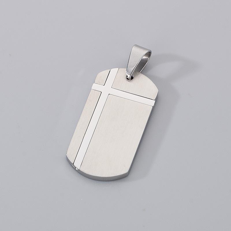 Punk Stainless Steel Square Pendant Necklace for Men Simple Stone Pattern Dog Tag Accessories Personalized Trendy Jewelry