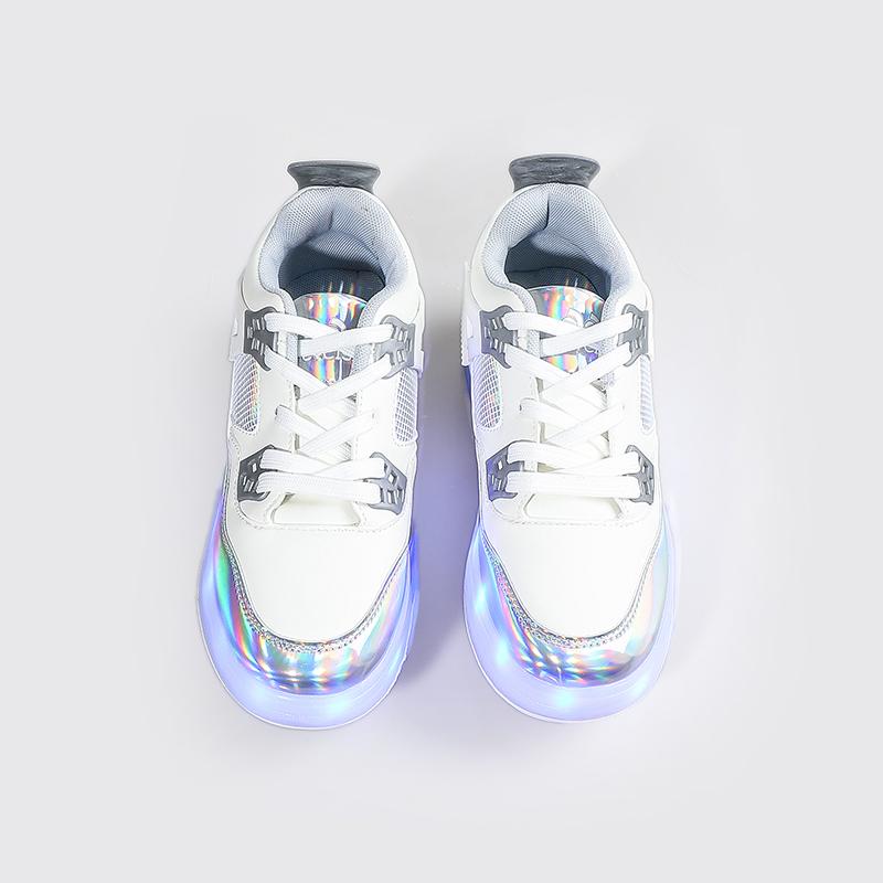 Pattini a rotelle per bambini, rimovibili, piatti, ricaricabili, LED, quattro ruote, scarpe sportive luminose, rosa, scarpe da ginnastica luminose da donna