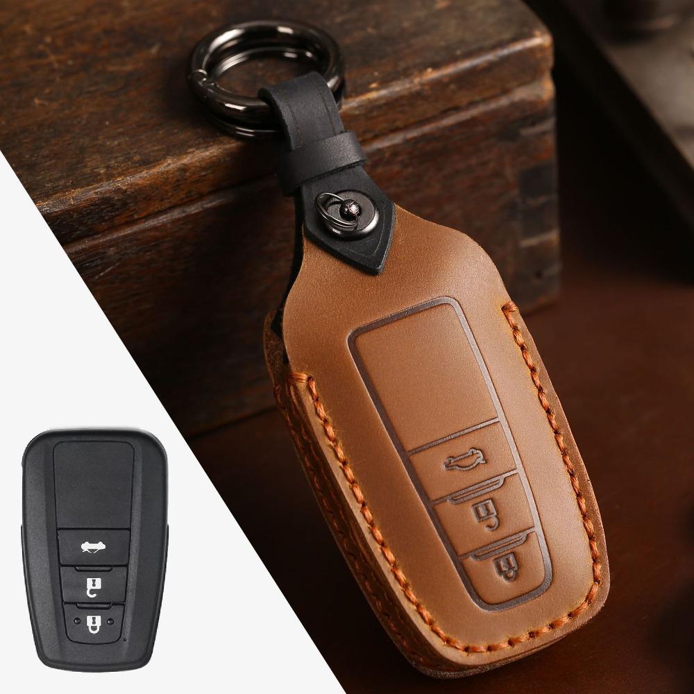 Handmade Genuine Leather Key Cover for Toyota Camry Avalon Retro Crazy Horse Style Car Key Case