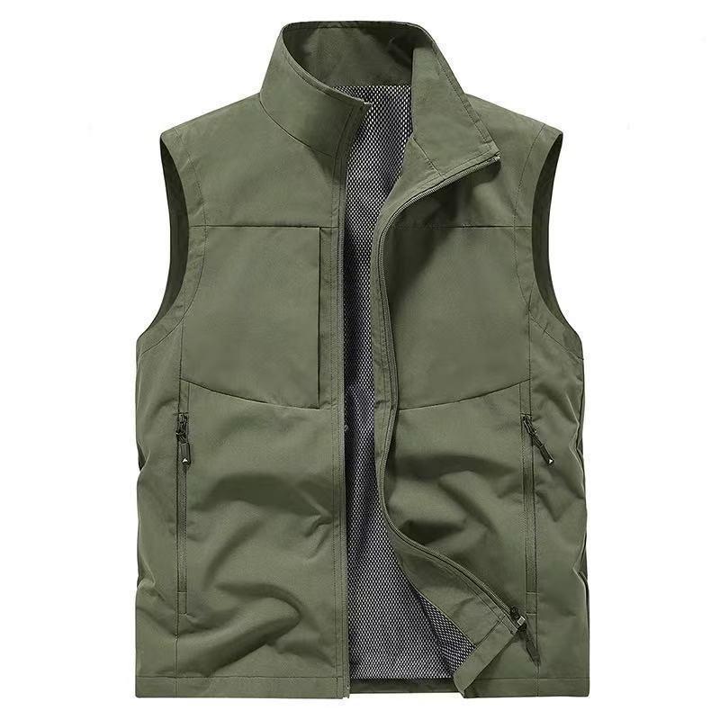 

Men s Outdoor Utility Vest Breathable Mesh Lined Sleeveless Jacket Zip Up Stand Collar Waistcoat For Hiking Fishing Daily Wear 4XL
