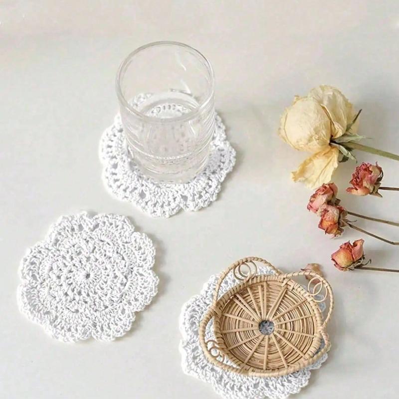 1pcs Woven Hollow Out Coaster, Modern Polyester Drink Coaster For Home,Solid Color Coasters For Insulation, Kitchen, Dining Room, Bedroom
