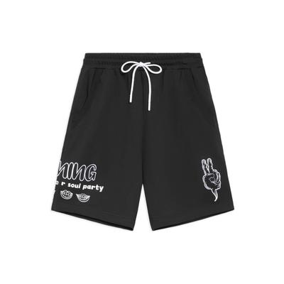 Sport Trend Serie Buchstabe Geste Druck Locker Freizeitshorts Herren Unterteile Schwarz AKSS297-1