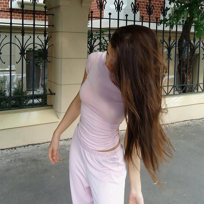 Women Top Pants Suit 2 Piece Sets Thin O-neck Long Sleeve Shirts Elastic Wasit Trousers Female Outfits 2025 New Lady Tracksuit