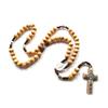 1pcs Brown Wood Beads Strand Necklace Jesus Cross Weave Rosaries Catholic Religious Jewelry